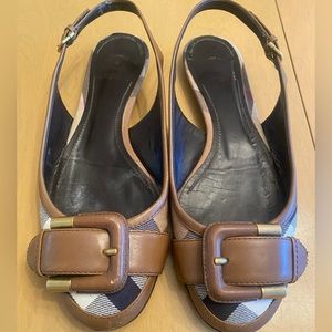 Burberry plaid leather sling back flats sz 38